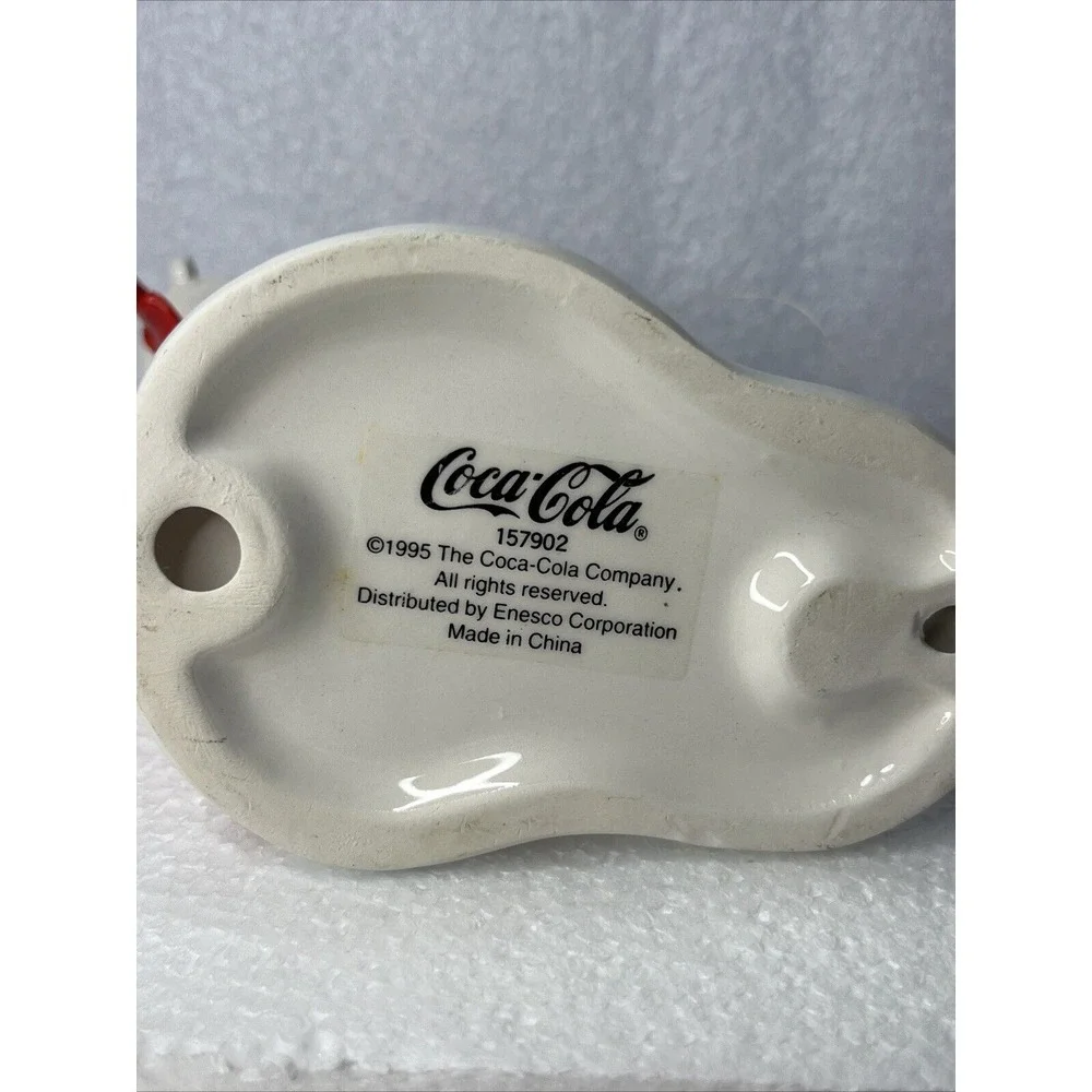 Coca‎ Cola 1995 Enesco Ceramic Polar Bear Ice Fishing & Skating Vtg Ornaments